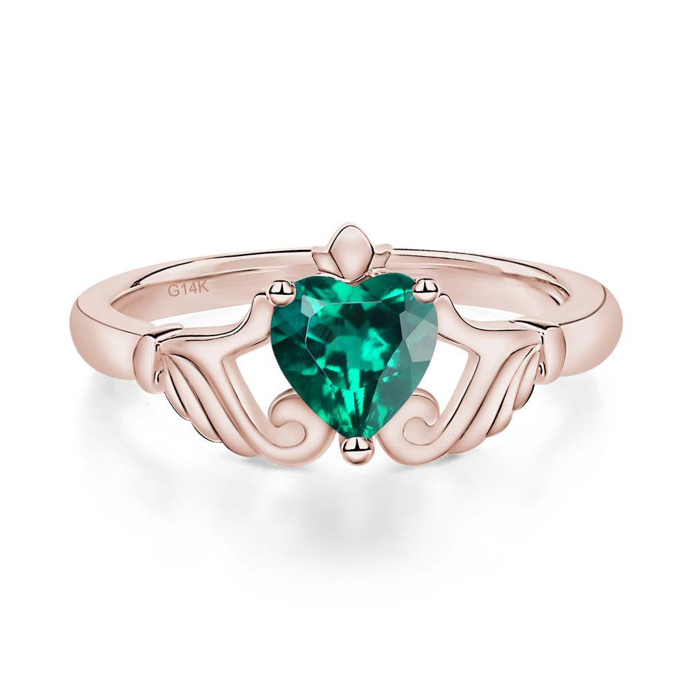 Heart Shaped Emerald Claddagh Ring - LUO Jewelry #metal_14k rose gold
