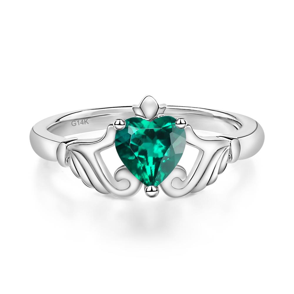 Heart Shaped Emerald Claddagh Ring - LUO Jewelry #metal_14k white gold