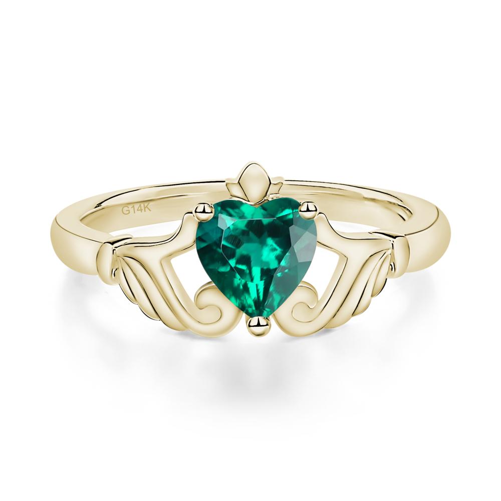 Heart Shaped Emerald Claddagh Ring - LUO Jewelry #metal_14k yellow gold
