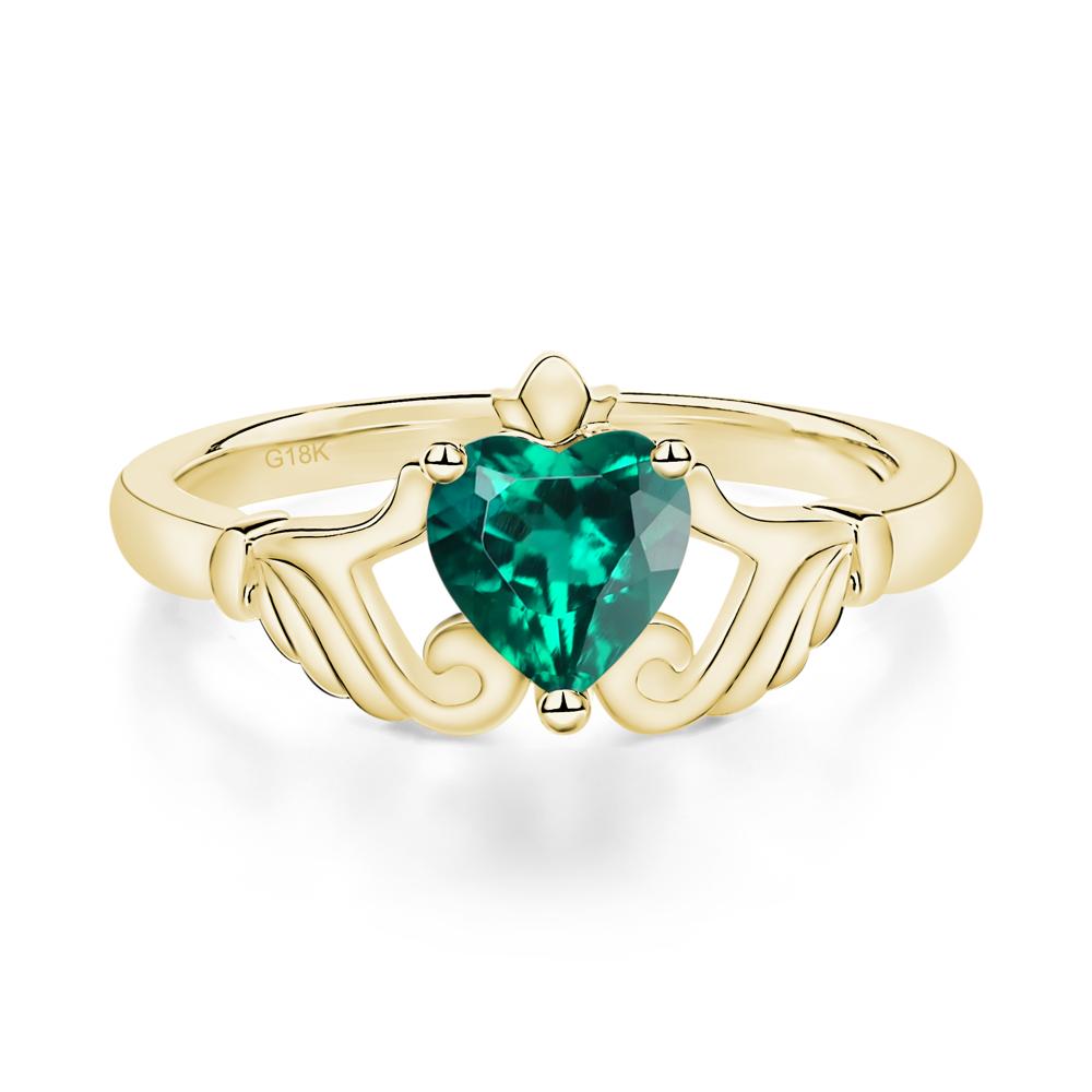 Heart Shaped Emerald Claddagh Ring - LUO Jewelry #metal_18k yellow gold