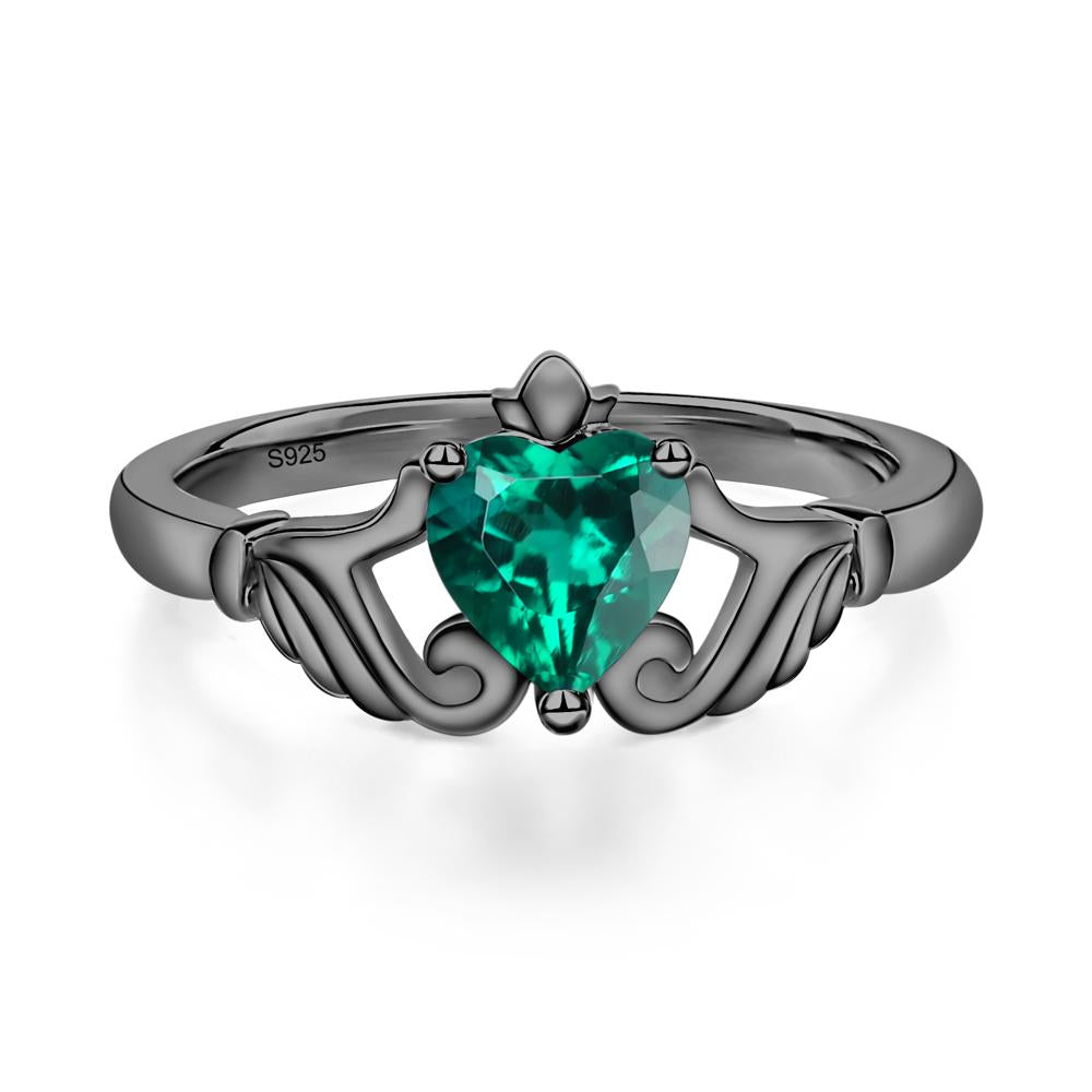 Heart Shaped Emerald Claddagh Ring - LUO Jewelry #metal_black finish sterling silver