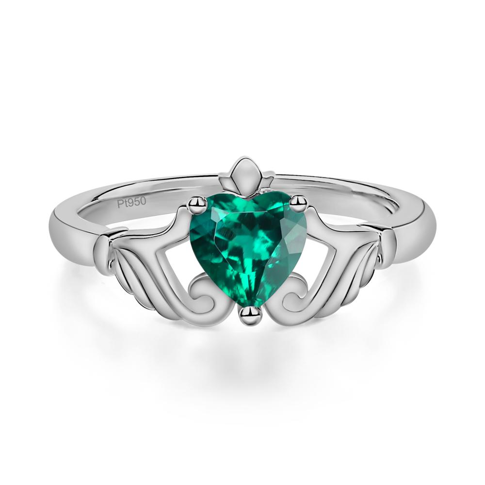 Heart Shaped Emerald Claddagh Ring - LUO Jewelry #metal_platinum