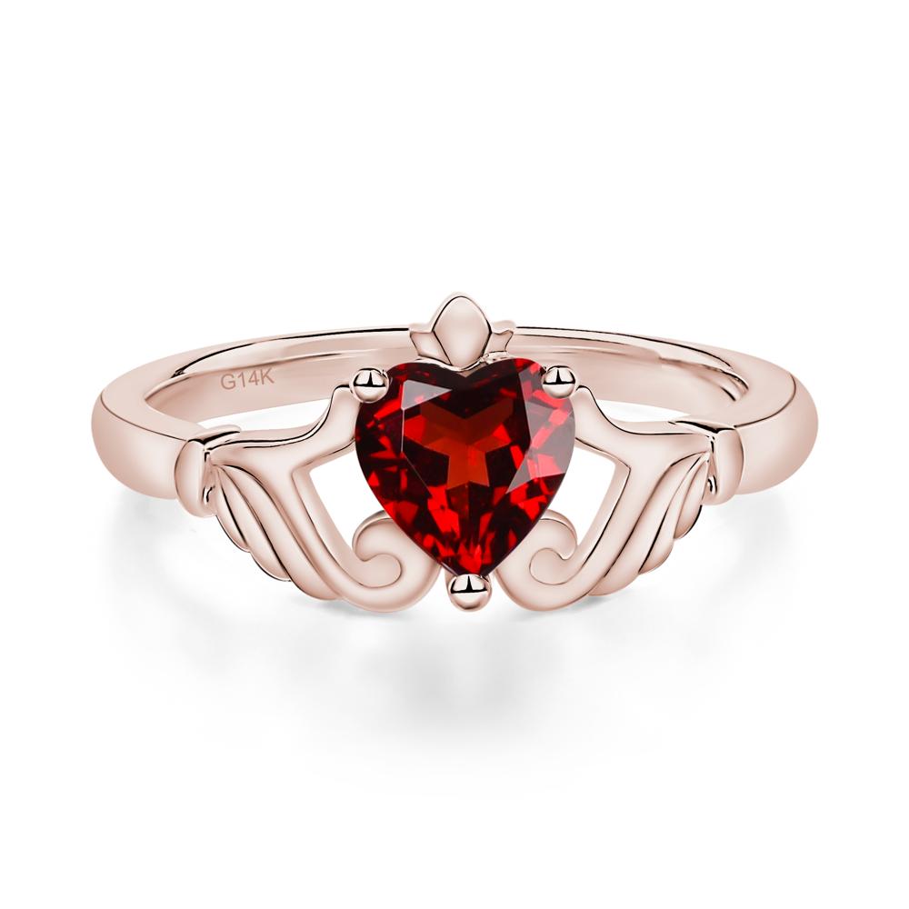 Heart Shaped Garnet Claddagh Ring - LUO Jewelry #metal_14k rose gold