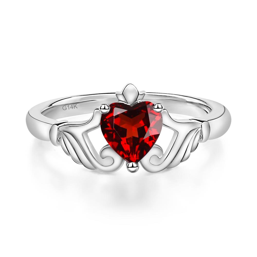 Heart Shaped Garnet Claddagh Ring - LUO Jewelry #metal_14k white gold