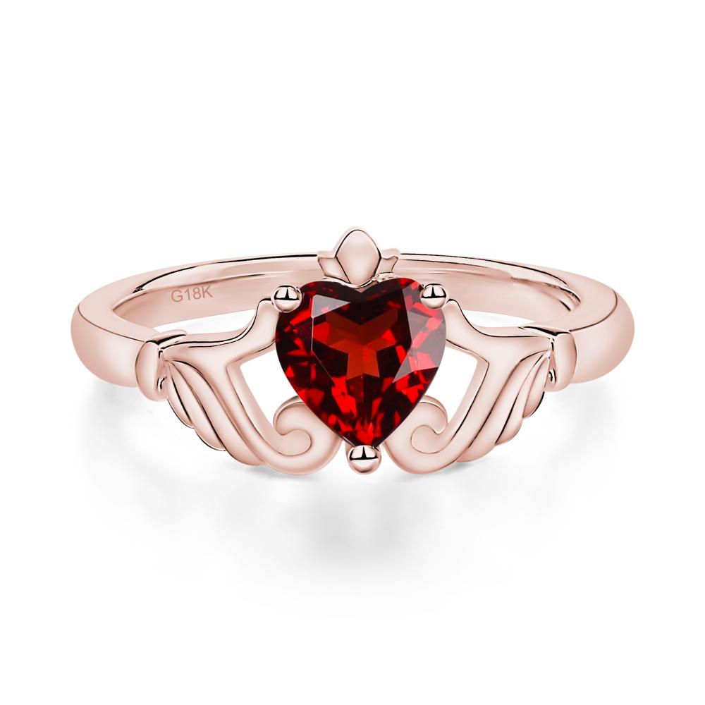Heart Shaped Garnet Claddagh Ring - LUO Jewelry #metal_18k rose gold