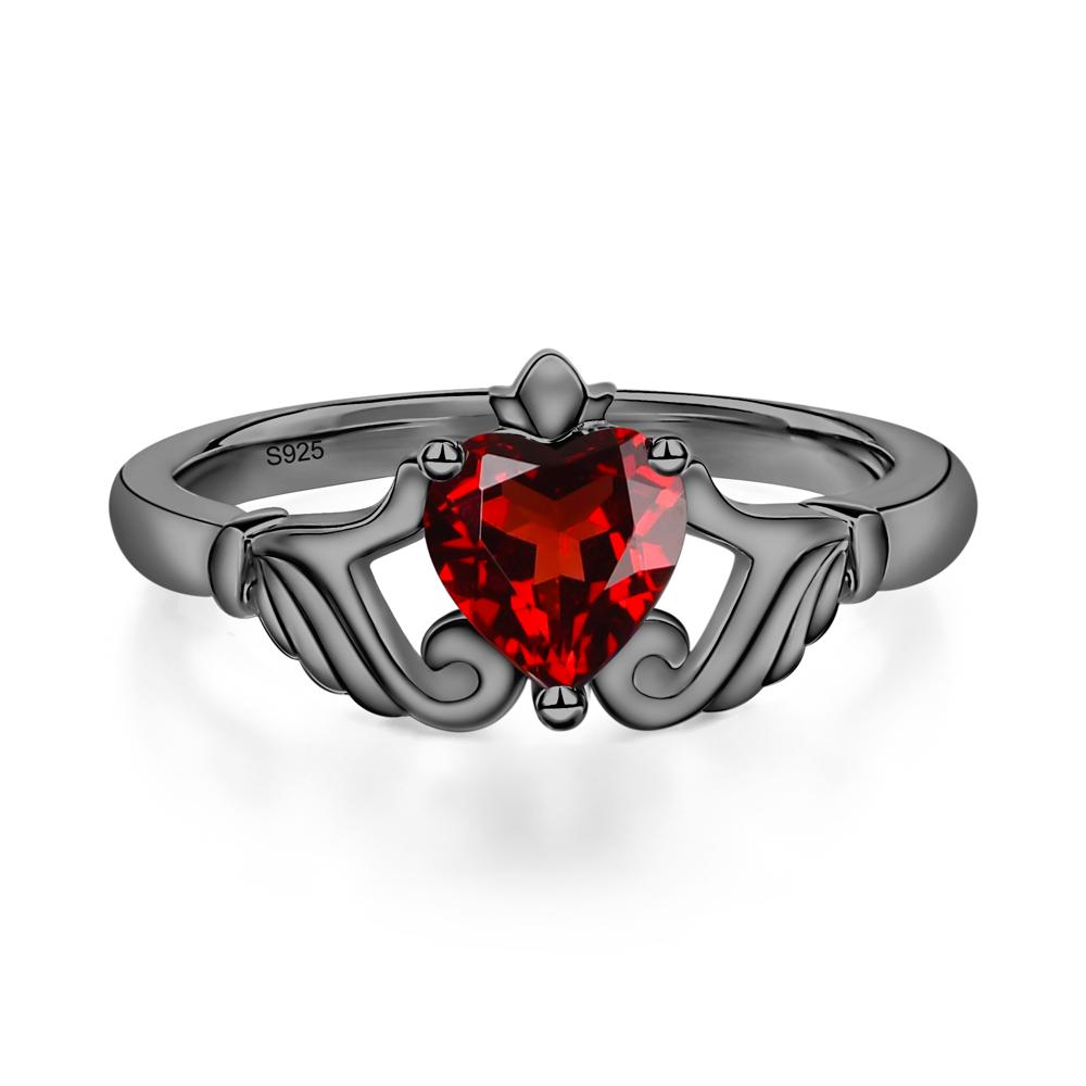 Heart Shaped Garnet Claddagh Ring - LUO Jewelry #metal_black finish sterling silver