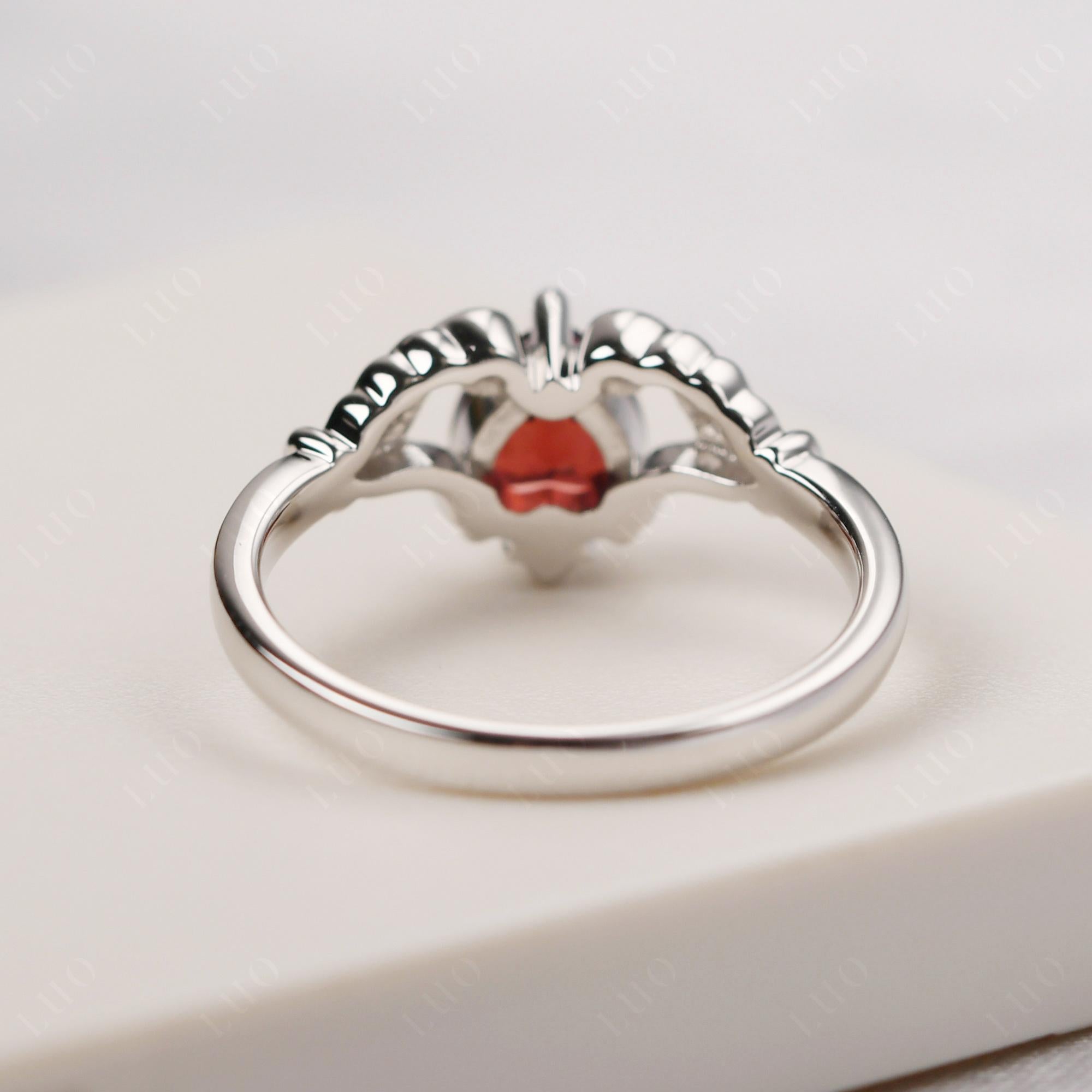 Heart Shaped Garnet Claddagh Ring - LUO Jewelry