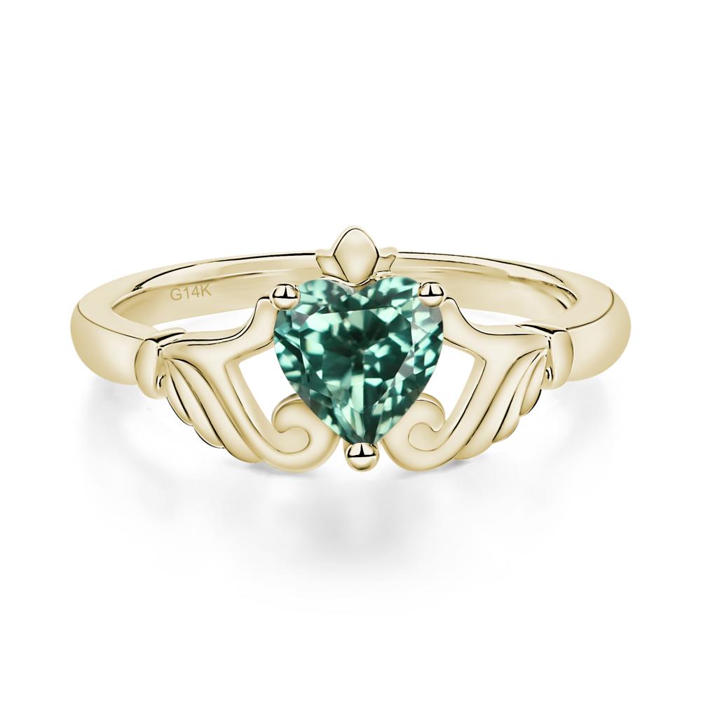 Heart Shaped Lab Green Sapphire Claddagh Ring - LUO Jewelry #metal_14k yellow gold