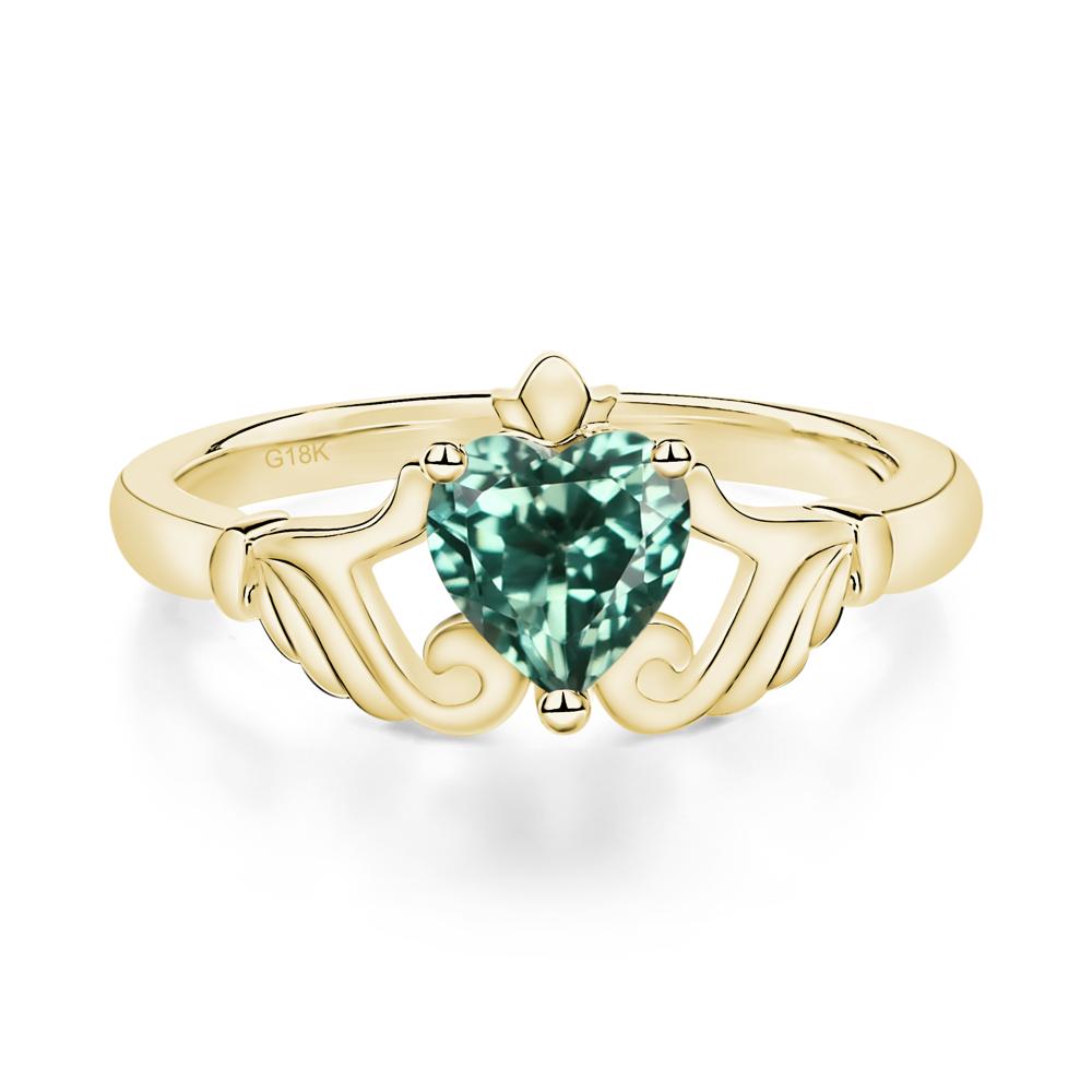 Heart Shaped Lab Green Sapphire Claddagh Ring - LUO Jewelry #metal_18k yellow gold