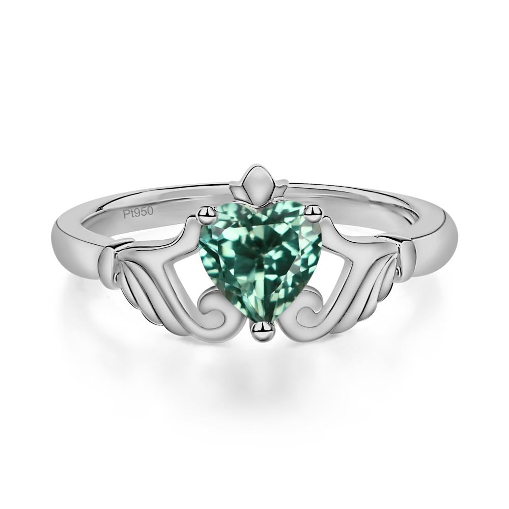 Heart Shaped Lab Green Sapphire Claddagh Ring - LUO Jewelry #metal_platinum