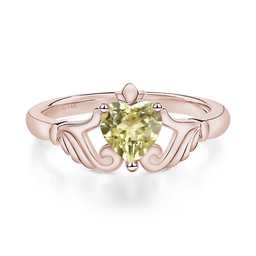 Heart Shaped Lemon Quartz Claddagh Ring - LUO Jewelry #metal_14k rose gold