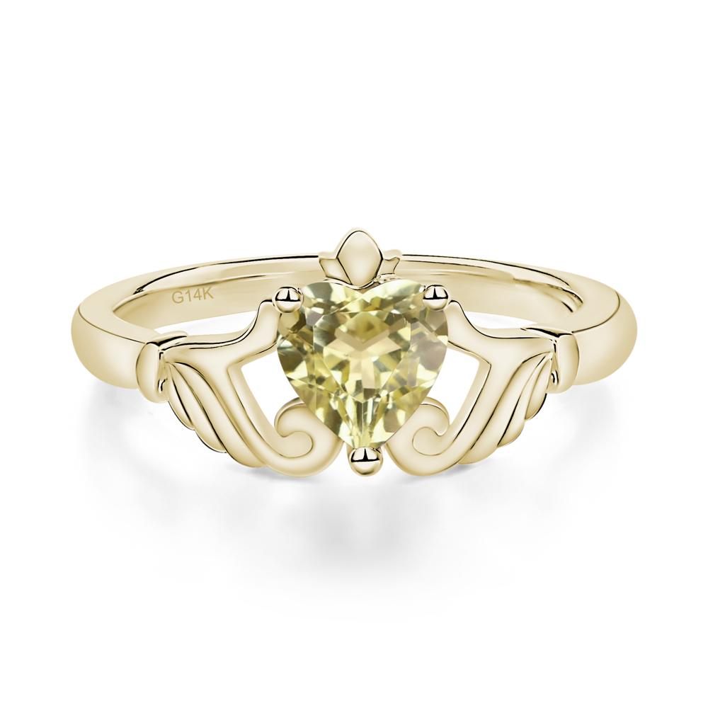 Heart Shaped Lemon Quartz Claddagh Ring - LUO Jewelry #metal_14k yellow gold