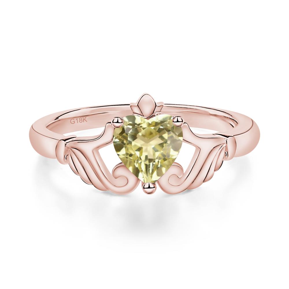 Heart Shaped Lemon Quartz Claddagh Ring - LUO Jewelry #metal_18k rose gold