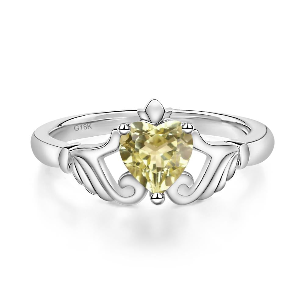 Heart Shaped Lemon Quartz Claddagh Ring - LUO Jewelry #metal_18k white gold
