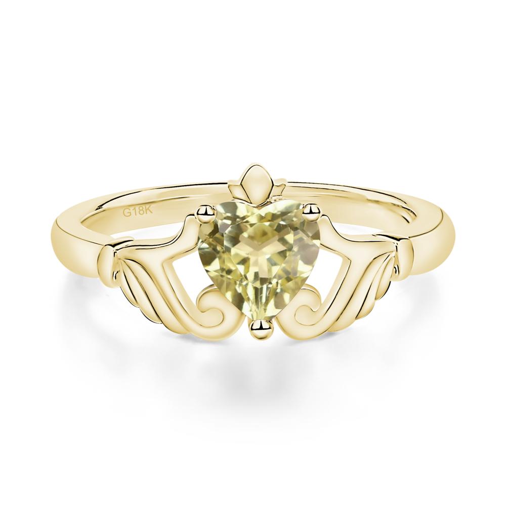 Heart Shaped Lemon Quartz Claddagh Ring - LUO Jewelry #metal_18k yellow gold