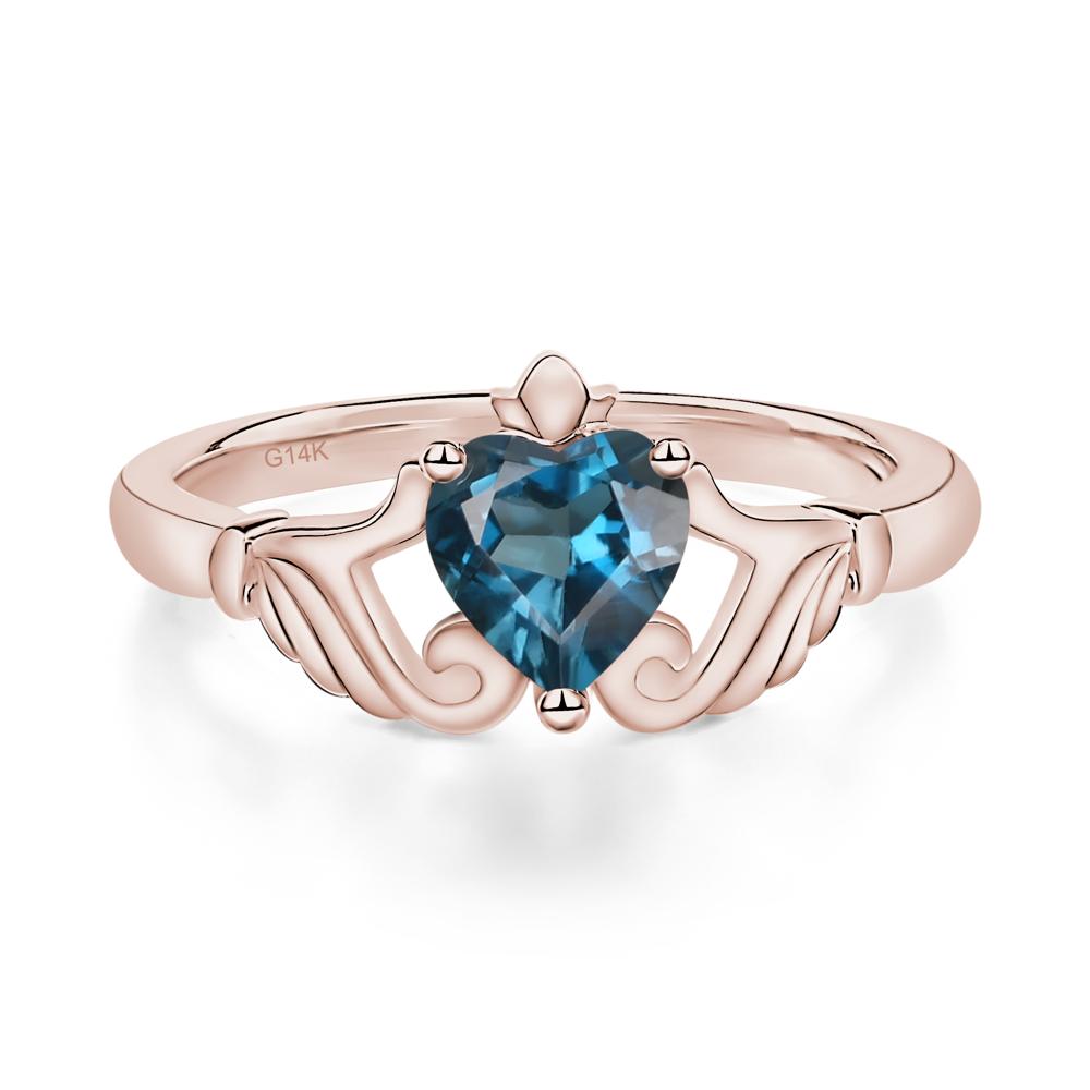 Heart Shaped London Blue Topaz Claddagh Ring - LUO Jewelry #metal_14k rose gold