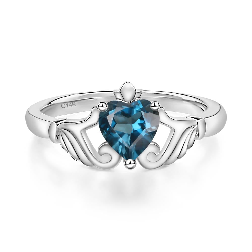 Heart Shaped London Blue Topaz Claddagh Ring - LUO Jewelry #metal_14k white gold
