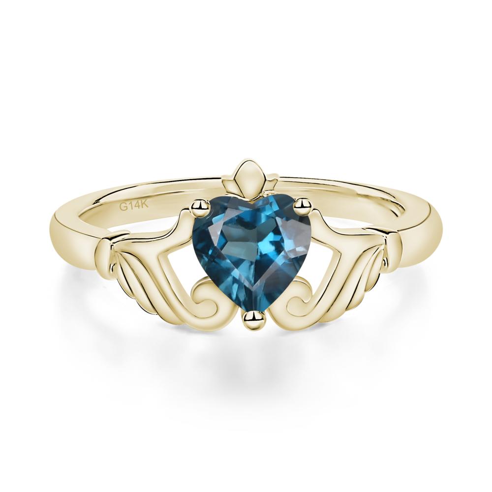 Heart Shaped London Blue Topaz Claddagh Ring - LUO Jewelry #metal_14k yellow gold