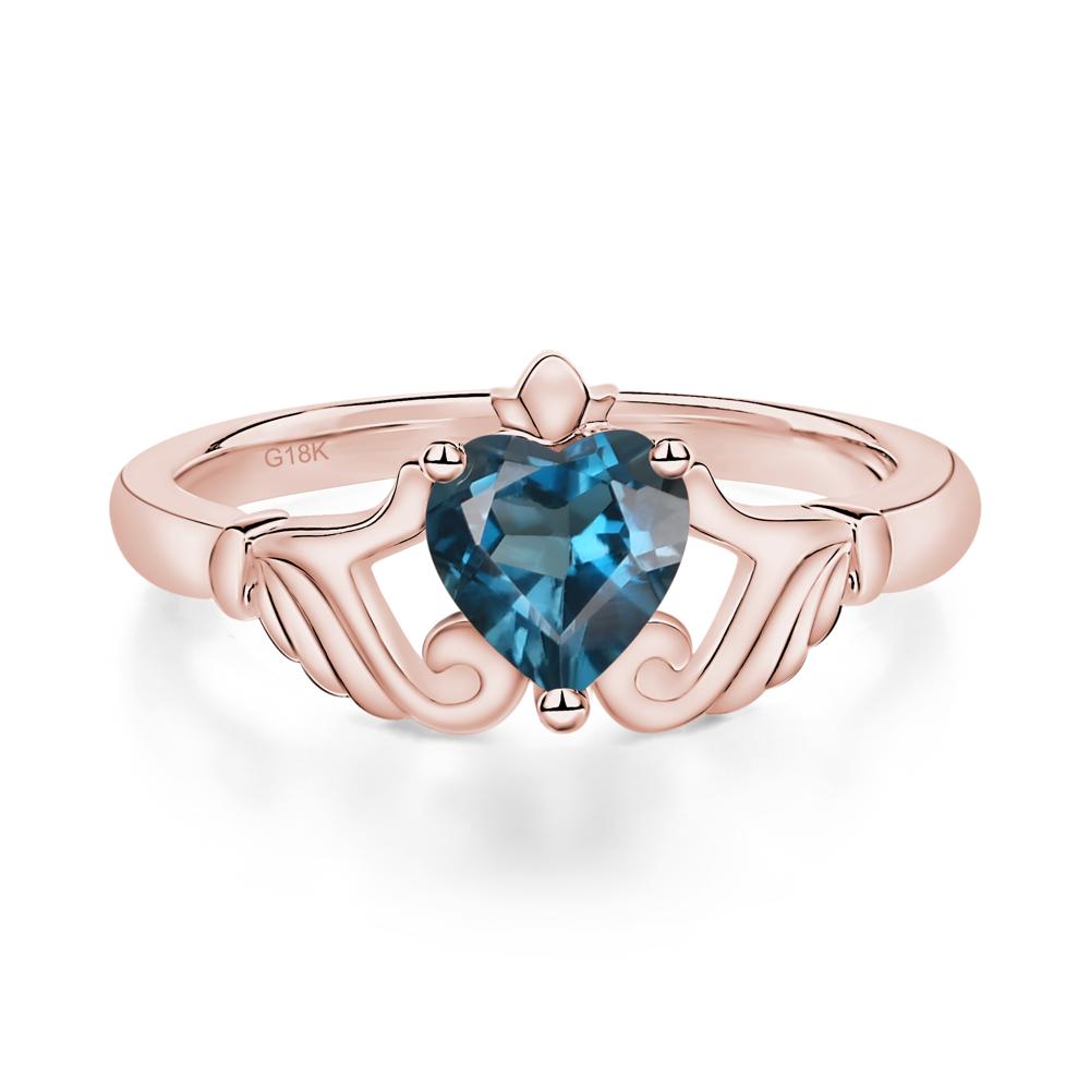 Heart Shaped London Blue Topaz Claddagh Ring - LUO Jewelry #metal_18k rose gold