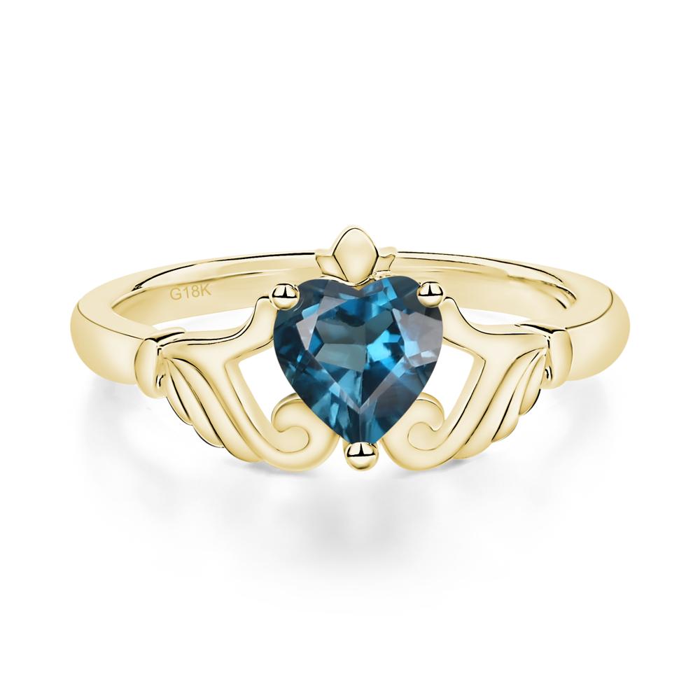 Heart Shaped London Blue Topaz Claddagh Ring - LUO Jewelry #metal_18k yellow gold