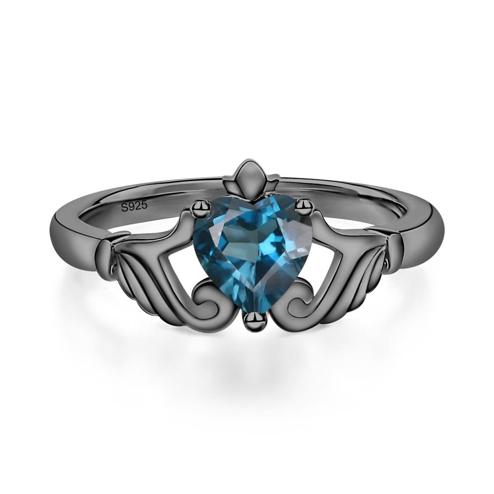 Heart Shaped London Blue Topaz Claddagh Ring - LUO Jewelry #metal_black finish sterling silver