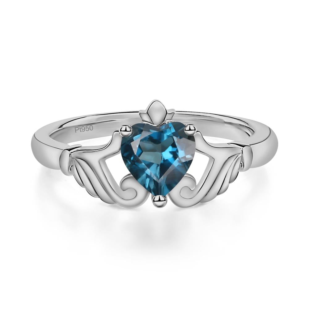 Heart Shaped London Blue Topaz Claddagh Ring - LUO Jewelry #metal_platinum