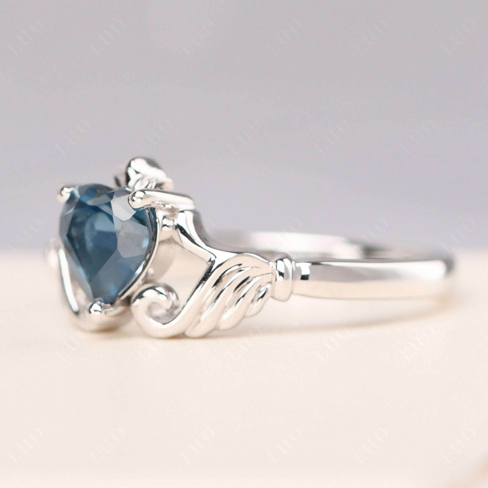 Heart Shaped London Blue Topaz Claddagh Ring - LUO Jewelry