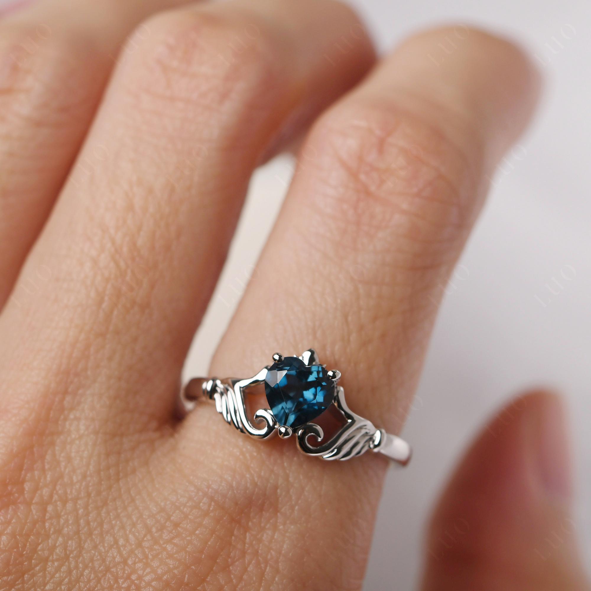 Heart Shaped London Blue Topaz Claddagh Ring - LUO Jewelry
