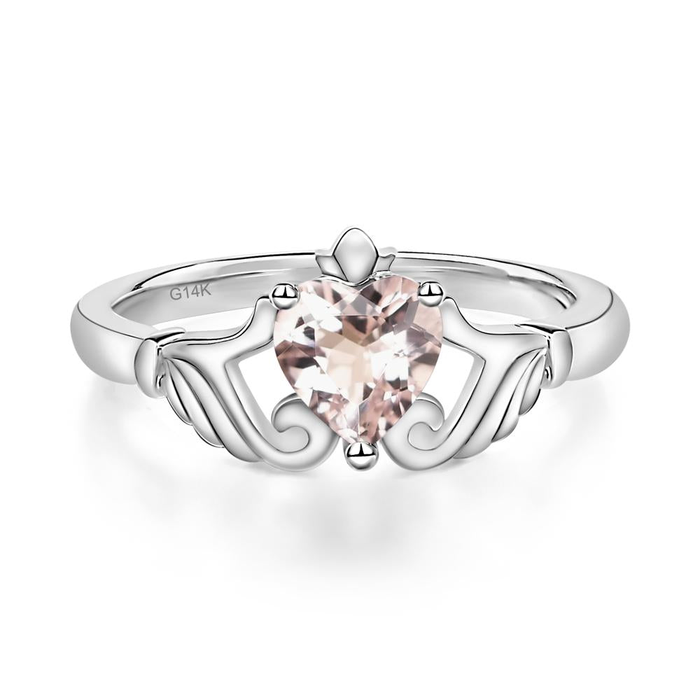 Heart Shaped Morganite Claddagh Ring - LUO Jewelry #metal_14k white gold