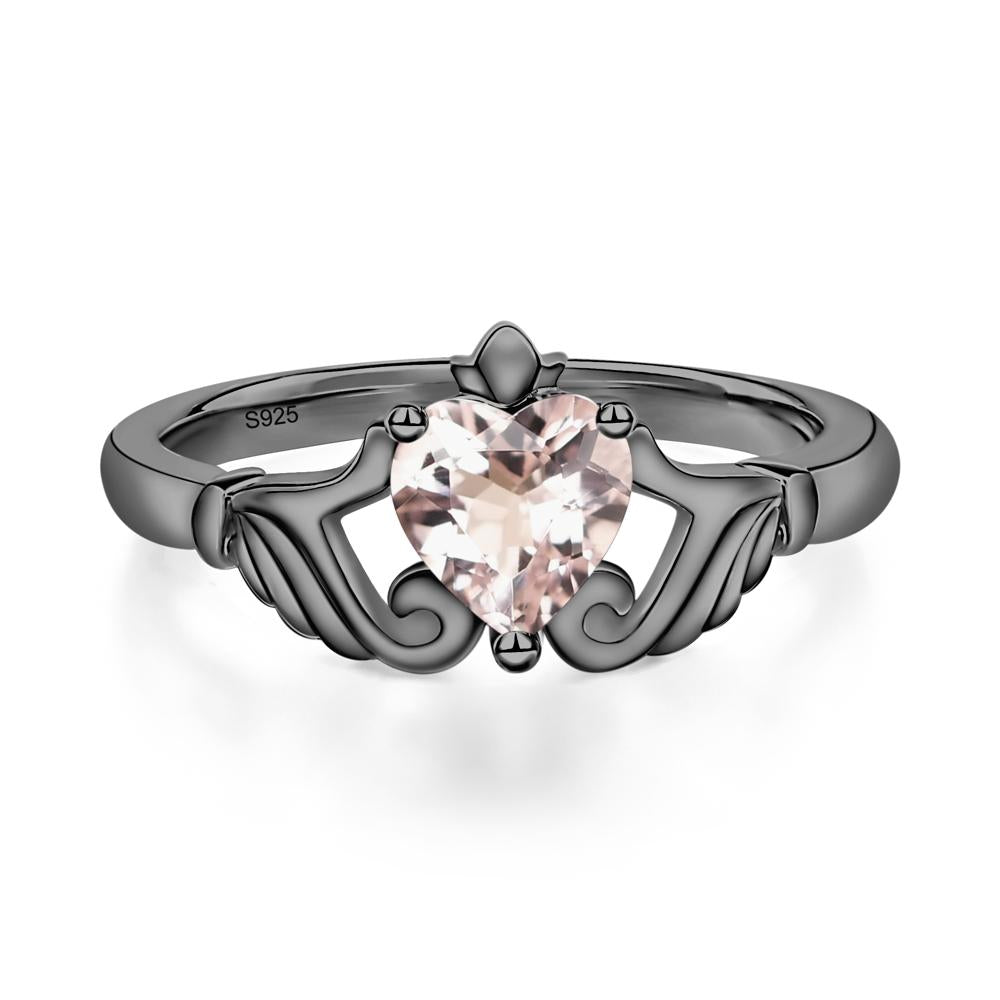 Heart Shaped Morganite Claddagh Ring - LUO Jewelry #metal_black finish sterling silver