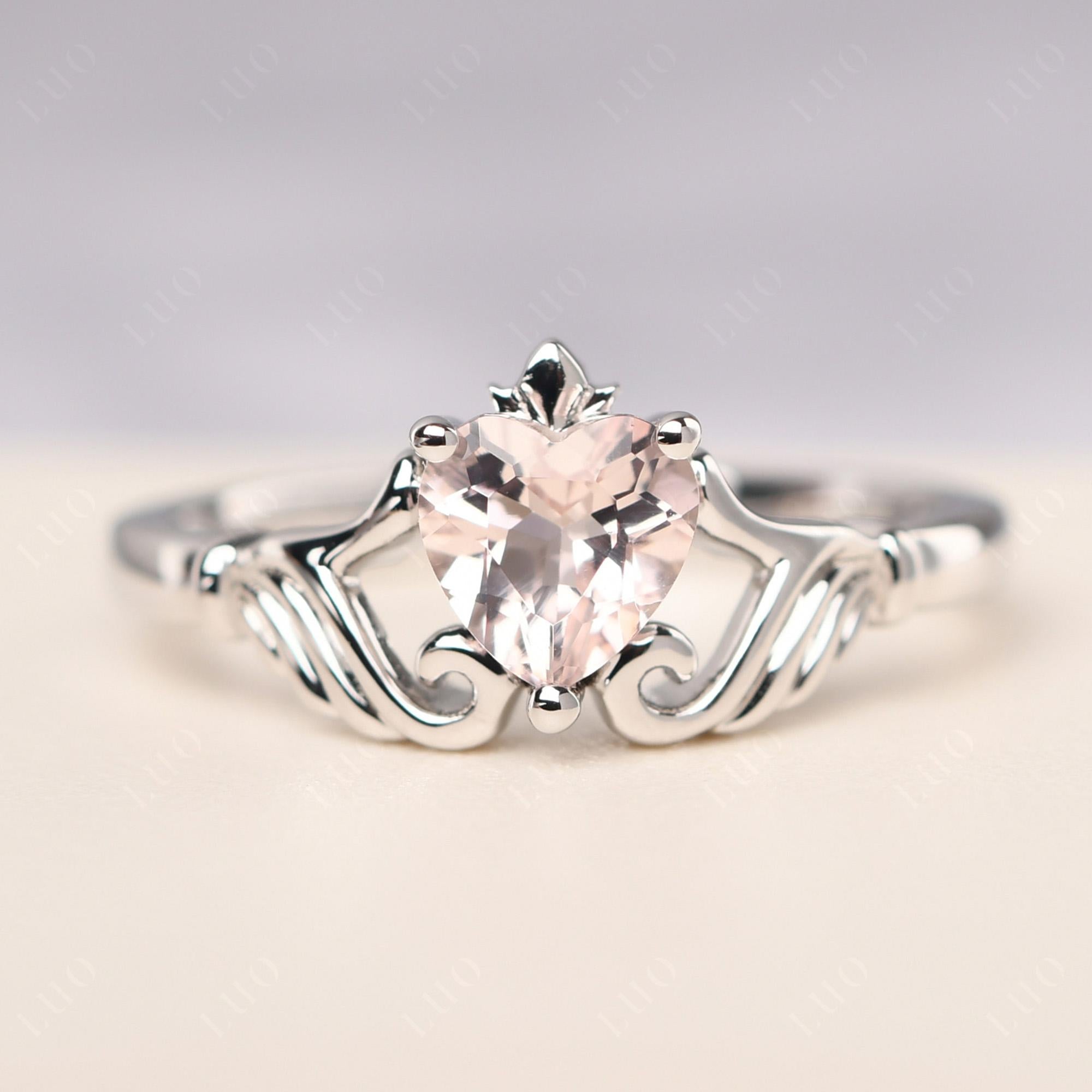 Heart Shaped Morganite Claddagh Ring - LUO Jewelry