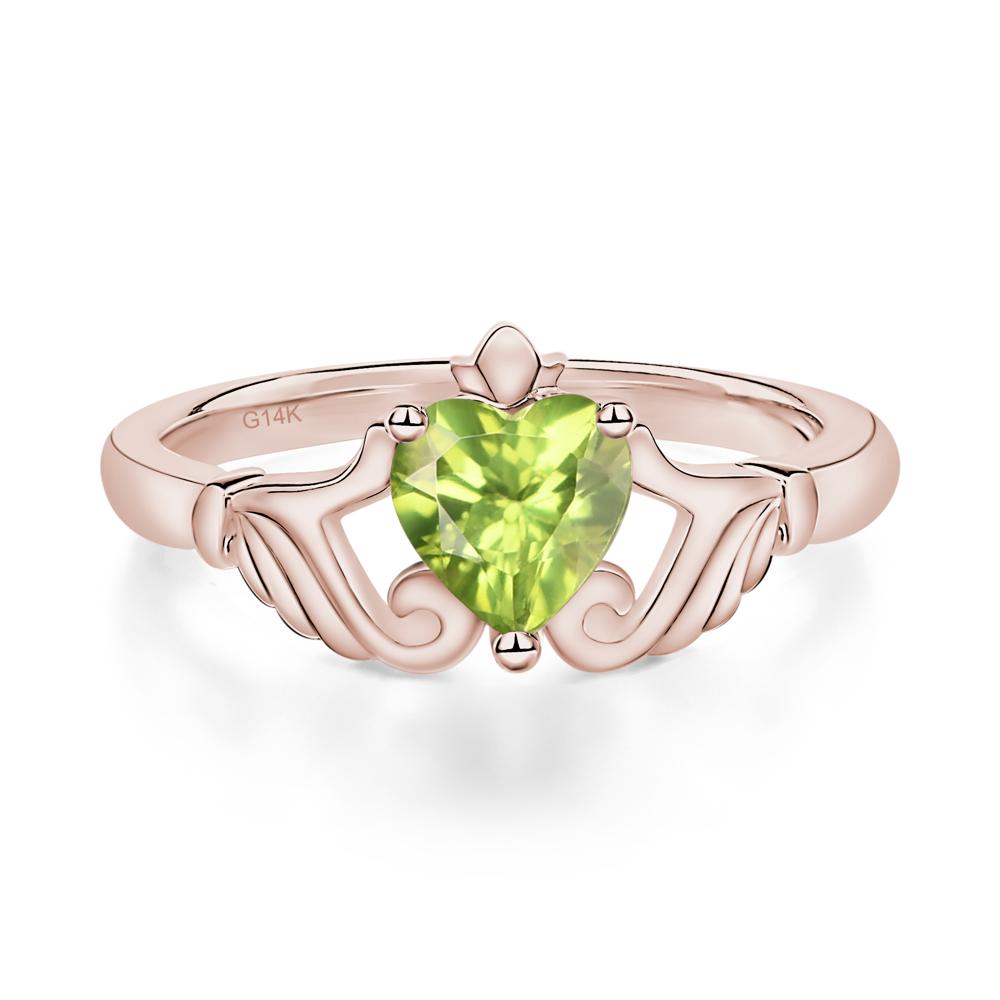 Heart Shaped Peridot Claddagh Ring - LUO Jewelry #metal_14k rose gold