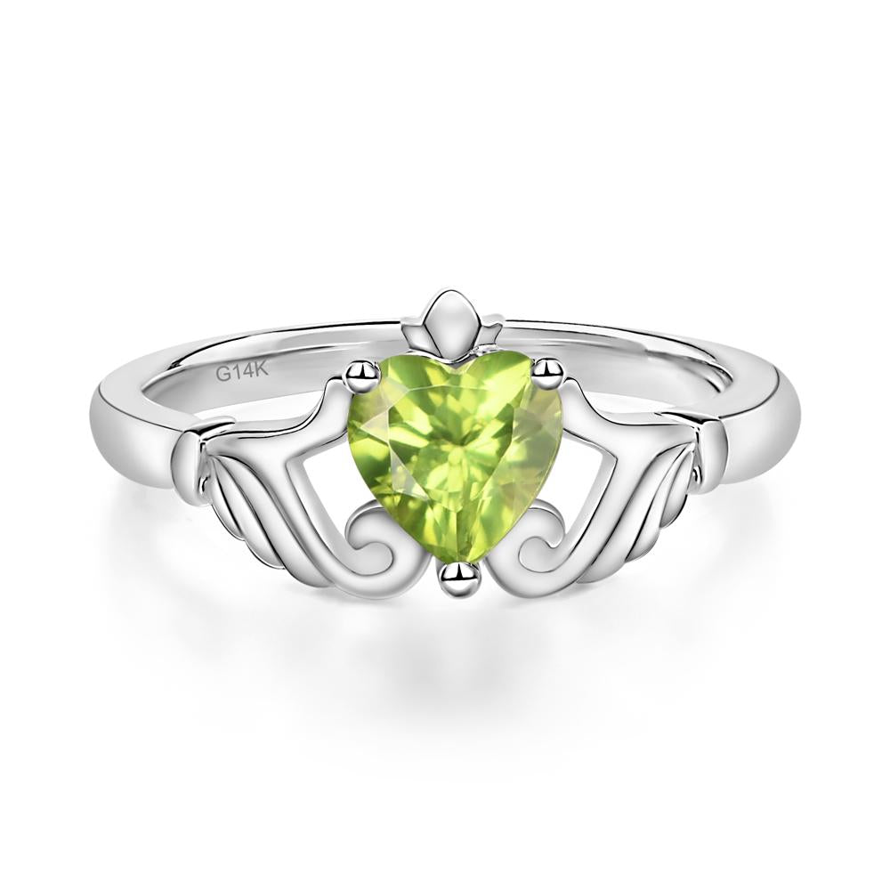 Heart Shaped Peridot Claddagh Ring - LUO Jewelry #metal_14k white gold