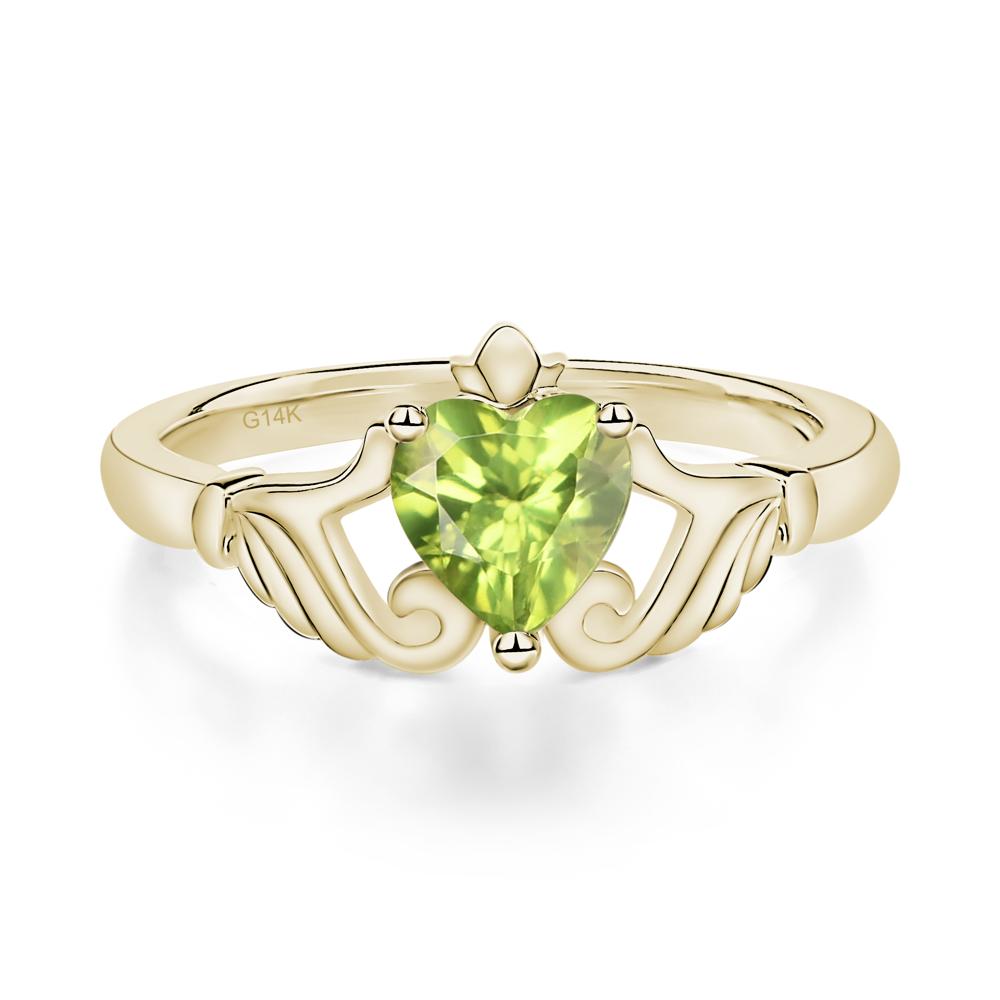 Heart Shaped Peridot Claddagh Ring - LUO Jewelry #metal_14k yellow gold