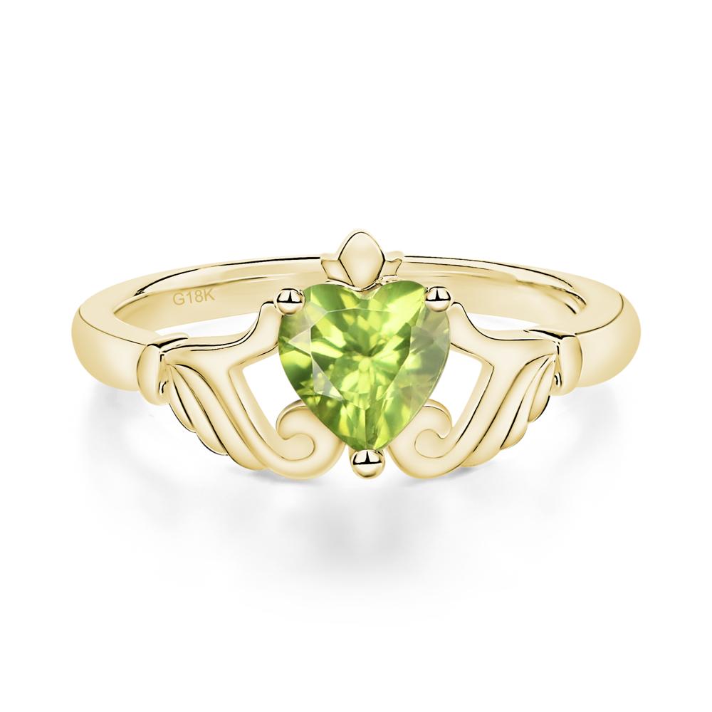 Heart Shaped Peridot Claddagh Ring - LUO Jewelry #metal_18k yellow gold
