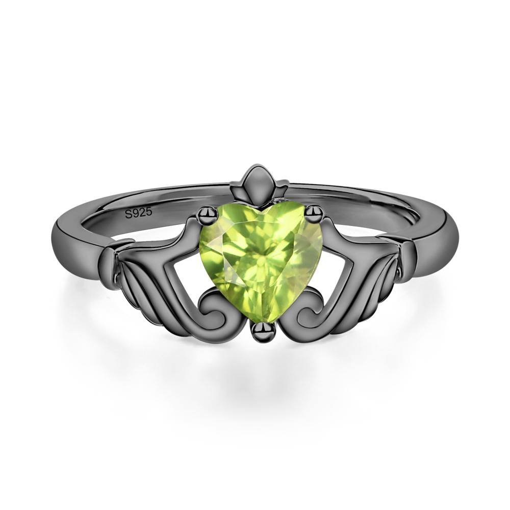 Heart Shaped Peridot Claddagh Ring - LUO Jewelry #metal_black finish sterling silver