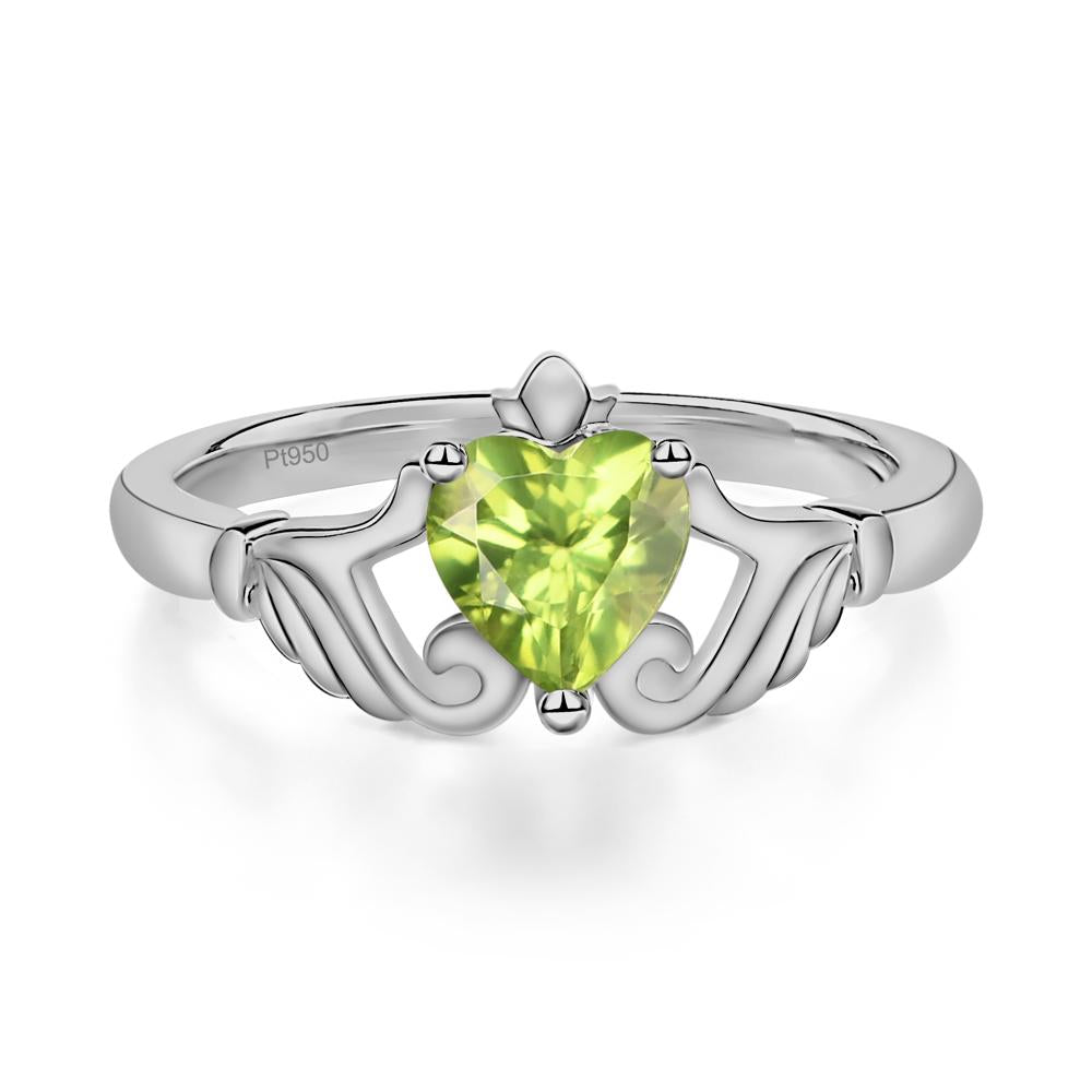 Heart Shaped Peridot Claddagh Ring - LUO Jewelry #metal_platinum