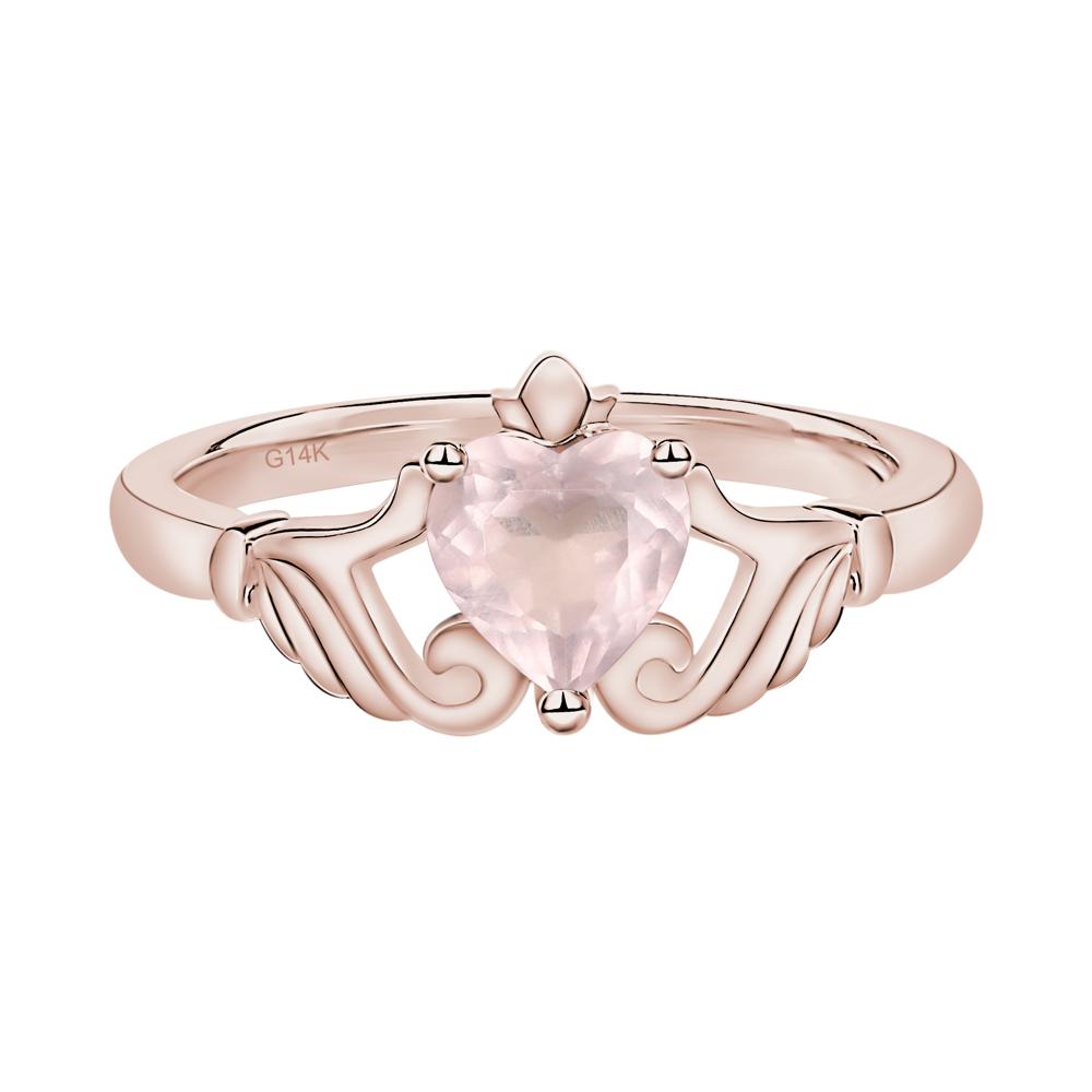 Heart Shaped Rose Quartz Claddagh Ring - LUO Jewelry #metal_14k rose gold