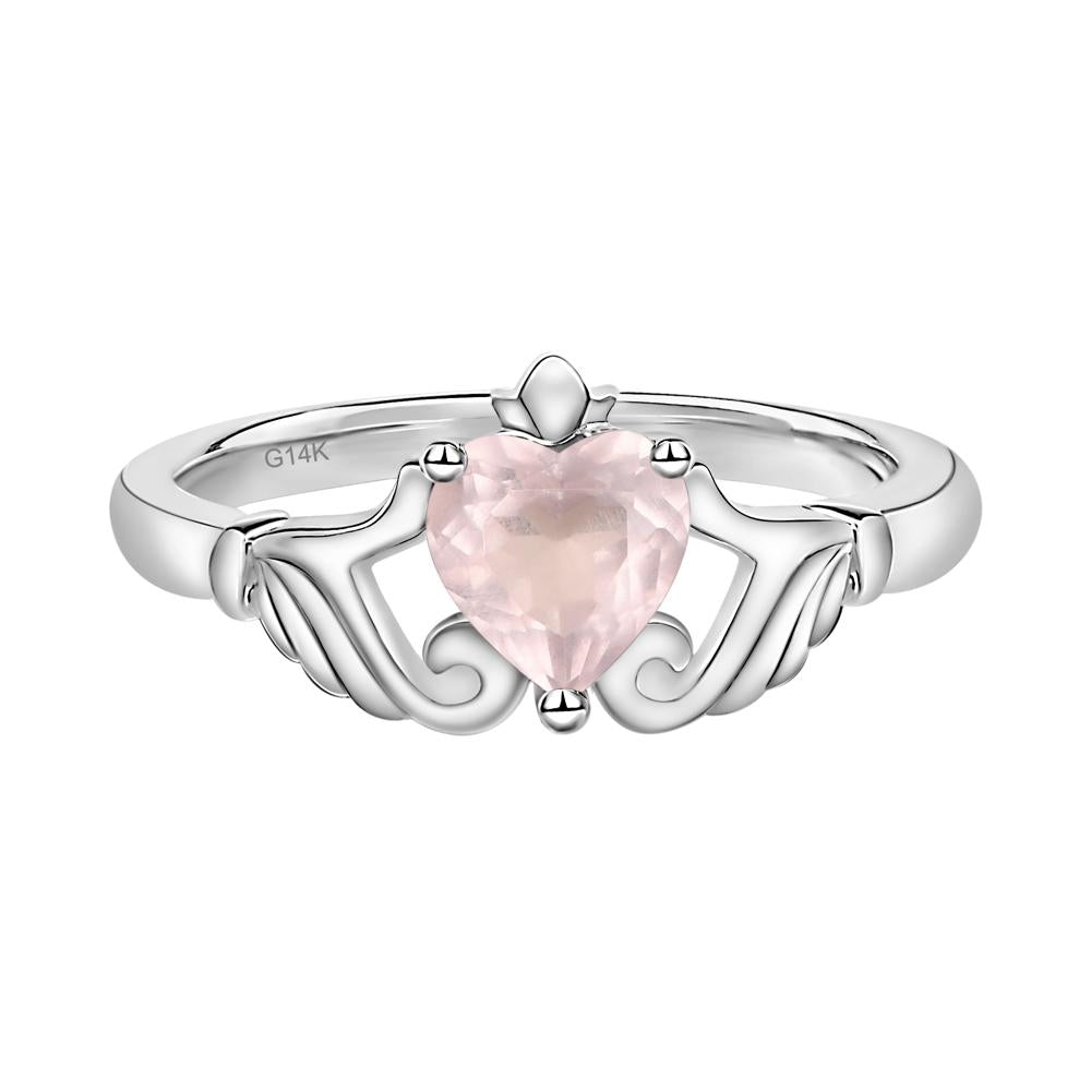 Heart Shaped Rose Quartz Claddagh Ring - LUO Jewelry #metal_14k white gold