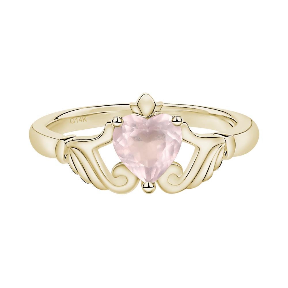 Heart Shaped Rose Quartz Claddagh Ring - LUO Jewelry #metal_14k yellow gold