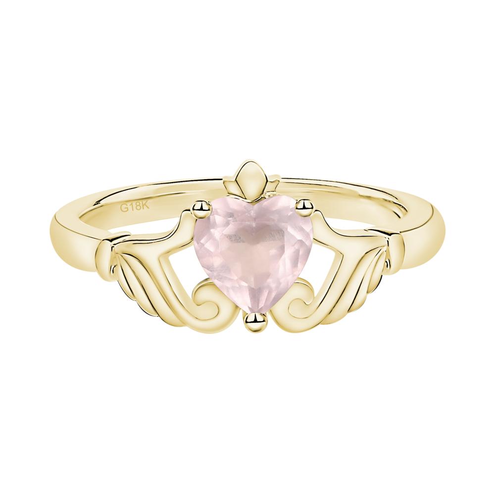 Heart Shaped Rose Quartz Claddagh Ring - LUO Jewelry #metal_18k yellow gold