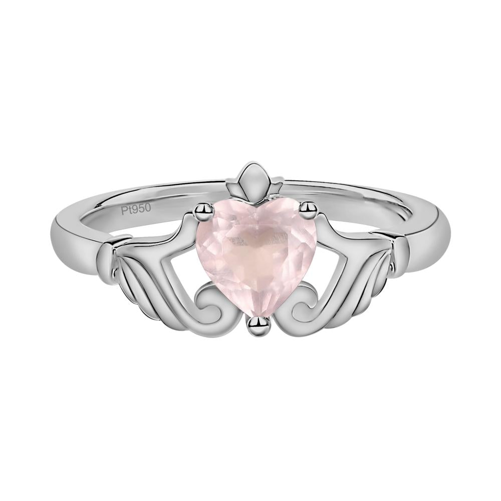 Heart Shaped Rose Quartz Claddagh Ring - LUO Jewelry #metal_platinum