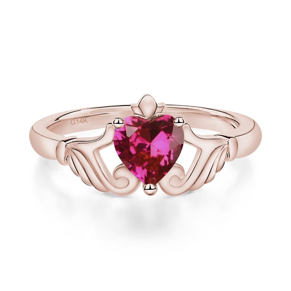 Heart Shaped Ruby Claddagh Ring - LUO Jewelry #metal_14k rose gold