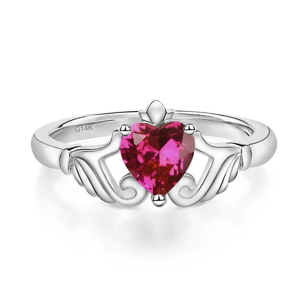 Heart Shaped Ruby Claddagh Ring - LUO Jewelry #metal_14k white gold