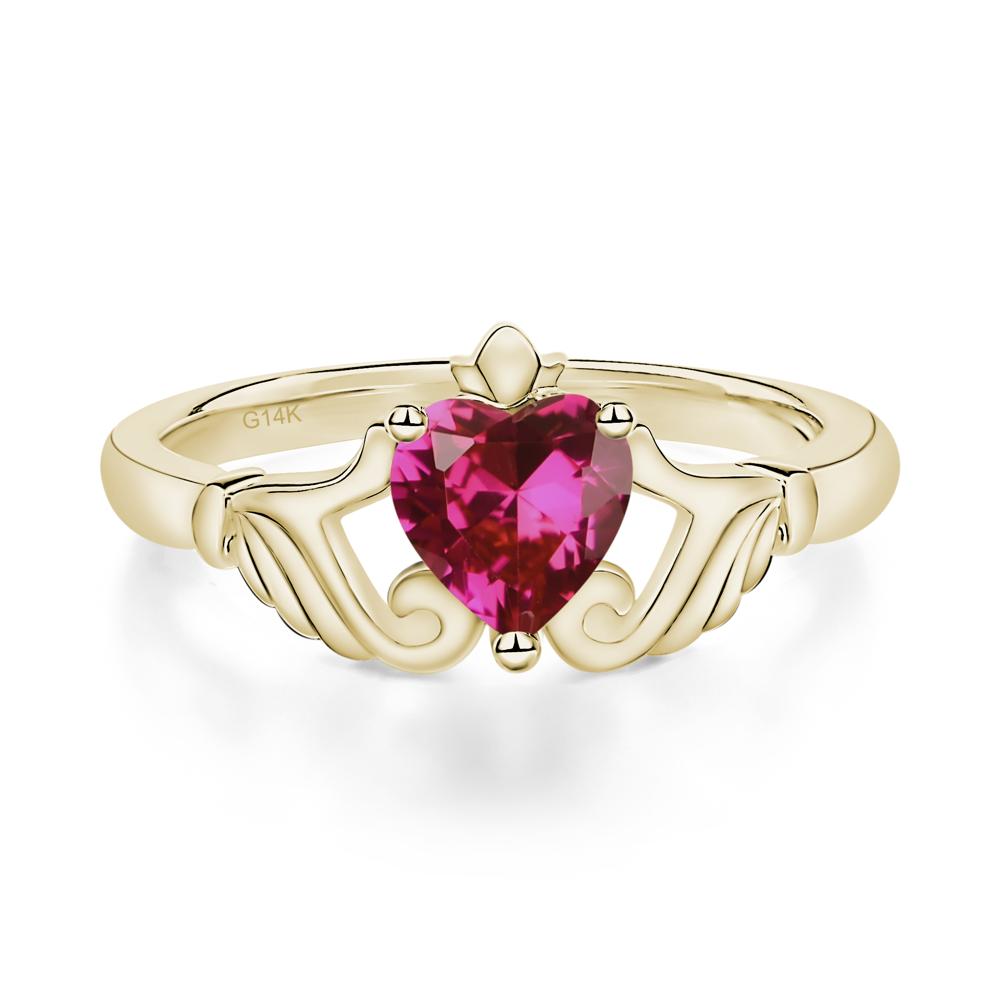 Heart Shaped Ruby Claddagh Ring - LUO Jewelry #metal_14k yellow gold