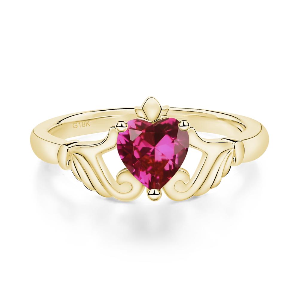 Heart Shaped Ruby Claddagh Ring - LUO Jewelry #metal_18k yellow gold