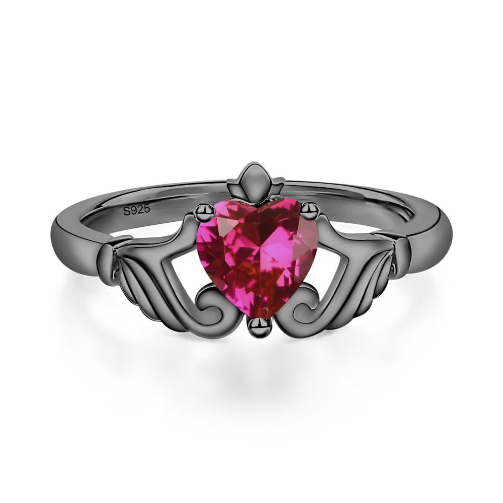 Heart Shaped Ruby Claddagh Ring - LUO Jewelry #metal_black finish sterling silver