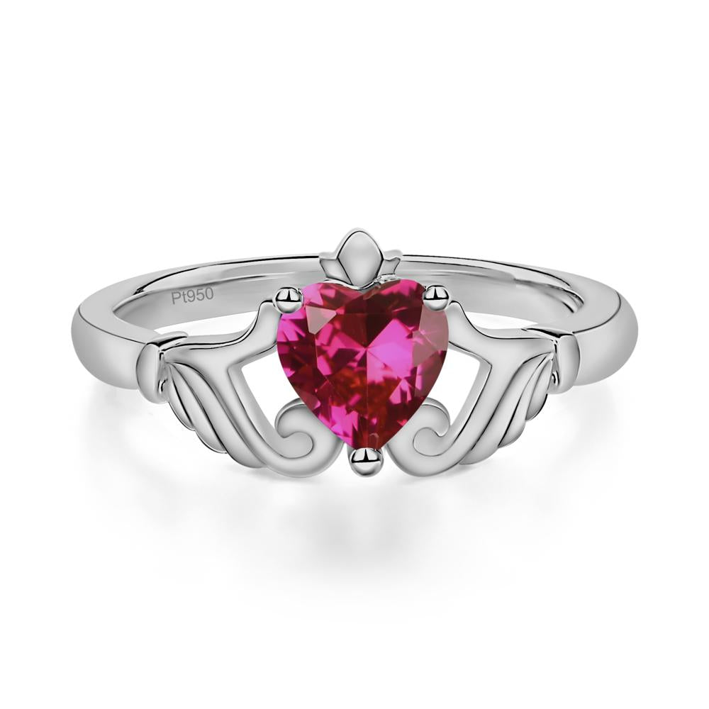 Heart Shaped Ruby Claddagh Ring - LUO Jewelry #metal_platinum
