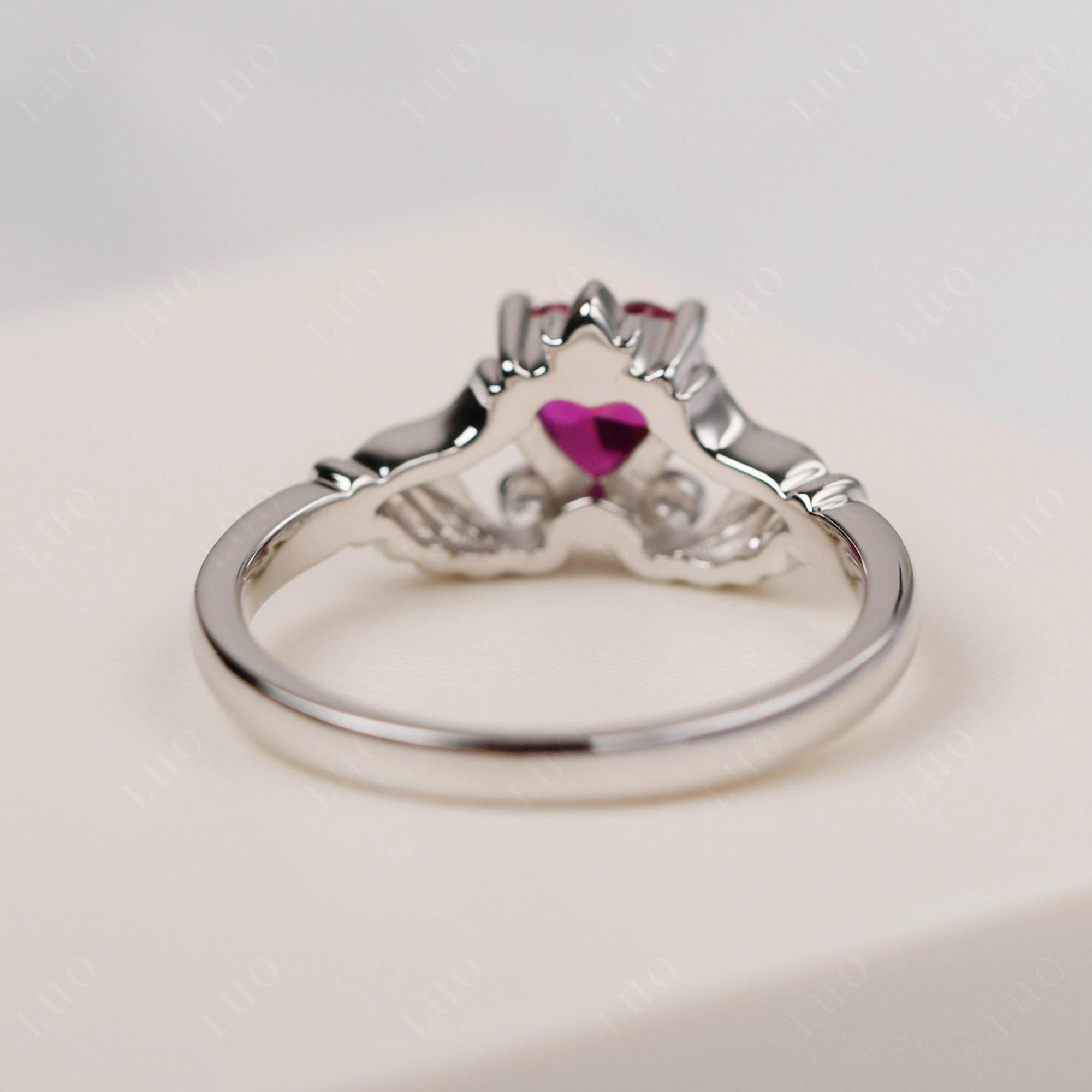 Heart Shaped Ruby Claddagh Ring - LUO Jewelry
