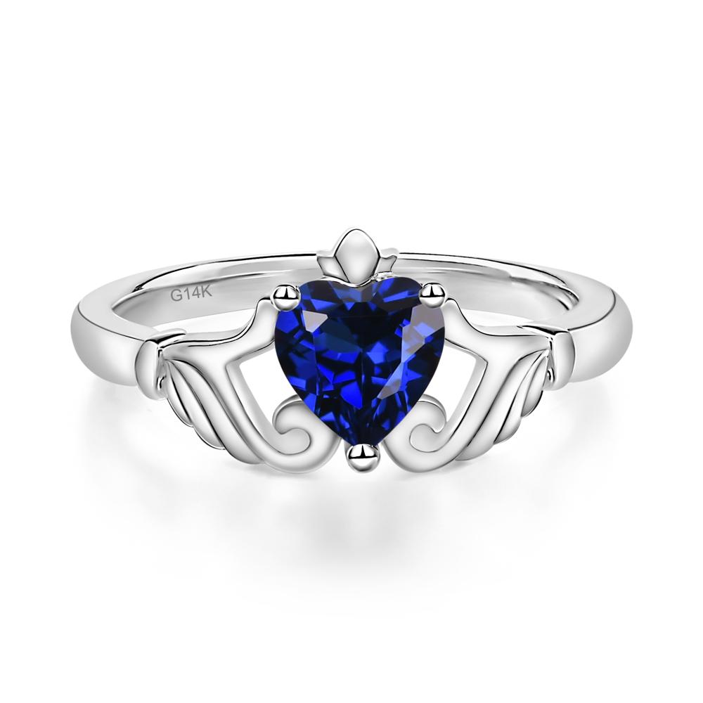 Heart Shaped Sapphire Claddagh Ring - LUO Jewelry #metal_14k white gold